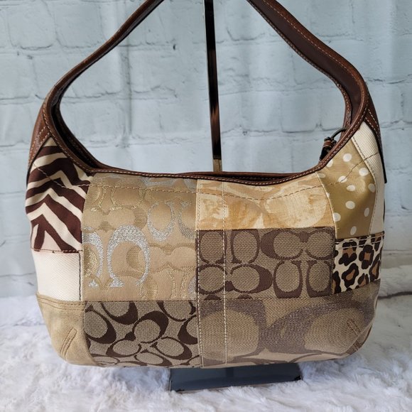 COACH 10808 Ergo Patchwork Leather Canvas Suede Hobo in Earth Tone Brown Color - Picture 4 of 12